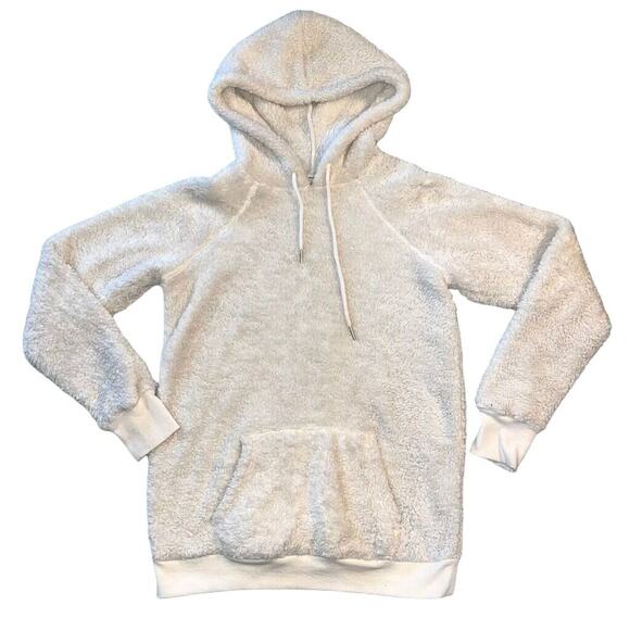 Garage Womens Sherpa Hoodie Fleece Hooded Sweatshirt Fuzzy White Pullover XS - Picture 1 of 11